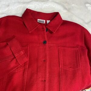 Chicos Design Red Textured Button Front Lightweight Jacket Women Size 12 Lrg